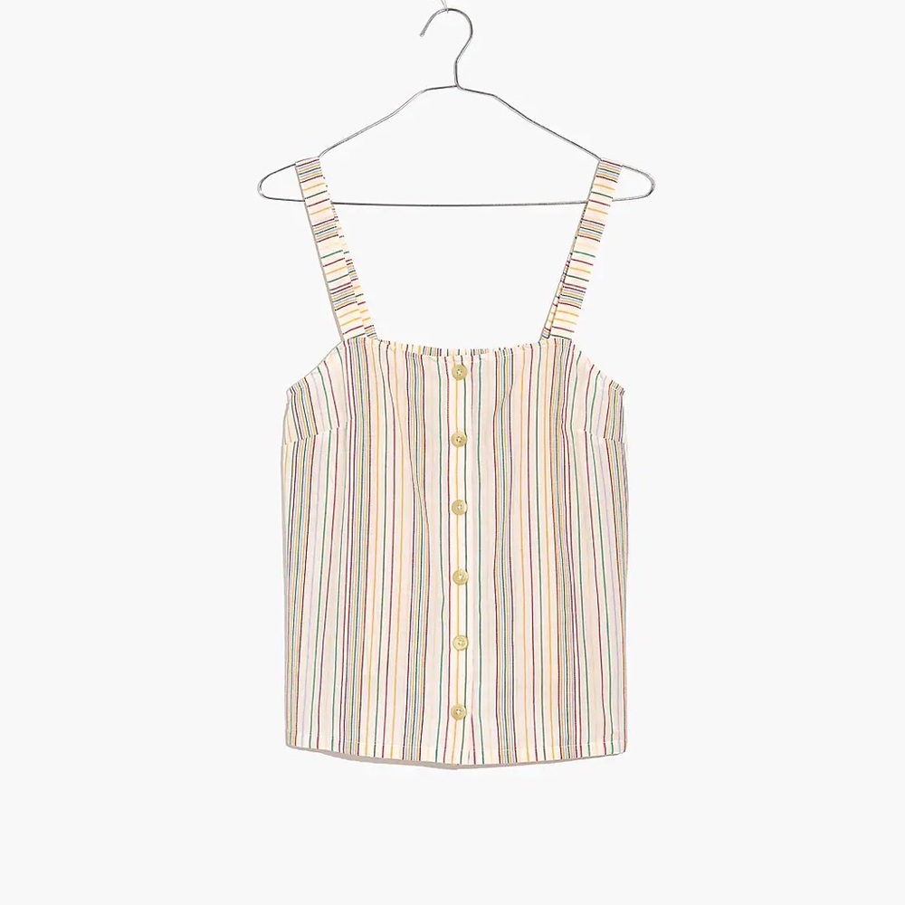 Madewell Button-Front Cami Tank in Textural Rainbow Stripe